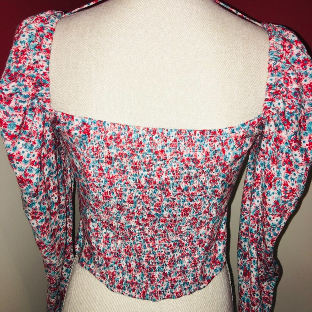 SALE! Beautiful AFRM Red Aqua Form Fitting Top - Picture 7 of 8